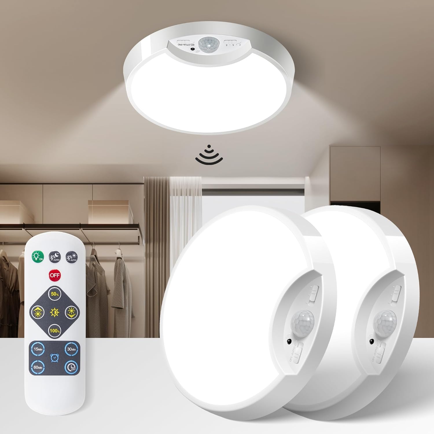 Homelist 2 Pack, LED Ceiling Light, 7.5inch Rechargeable Motion Sensor Light Ind...