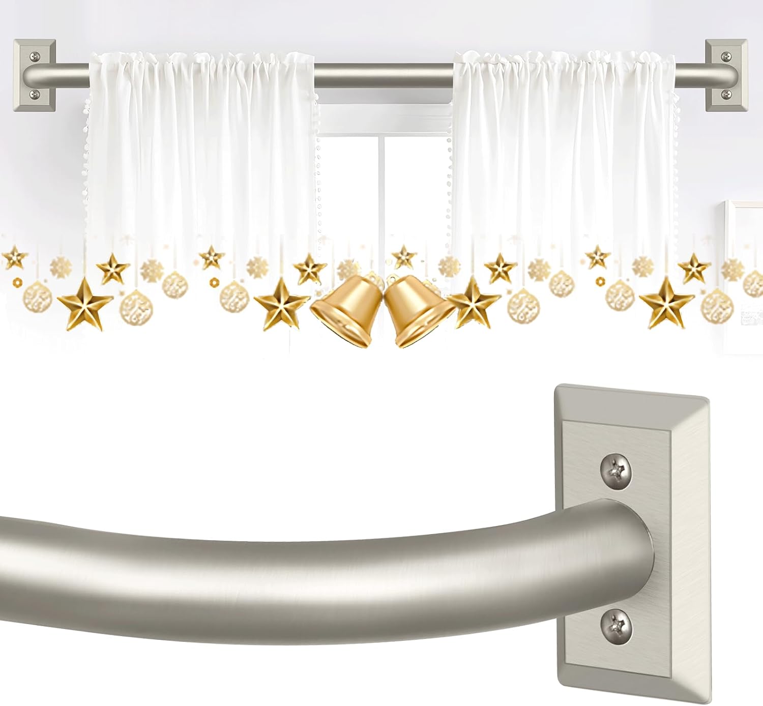 Nickel Wrap Around Curtain Rods 2Pack:Blackout Adjustable Window Curtain Rod,Roo...
