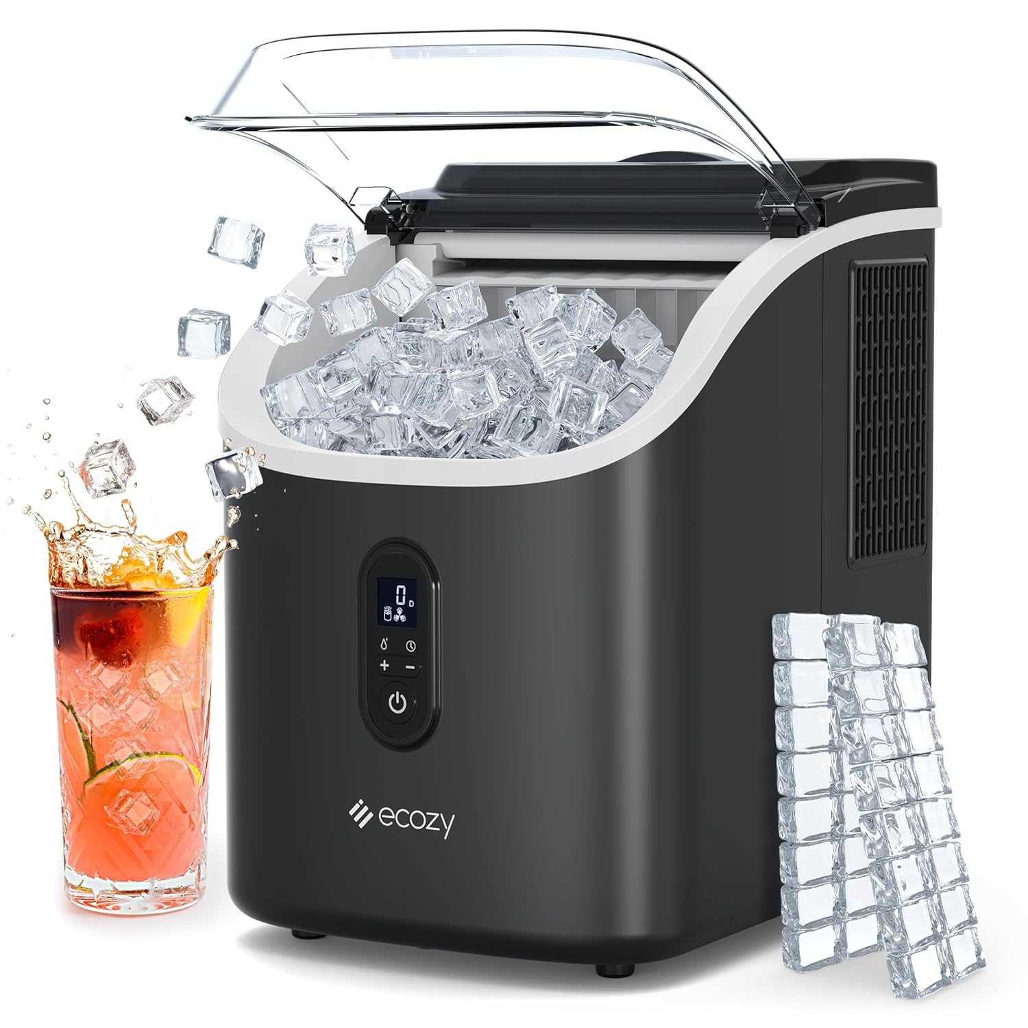 ecozy Ice Cube Makers Countertop, 33lbs Per Day Portable Ice Machine, Self-Clean...