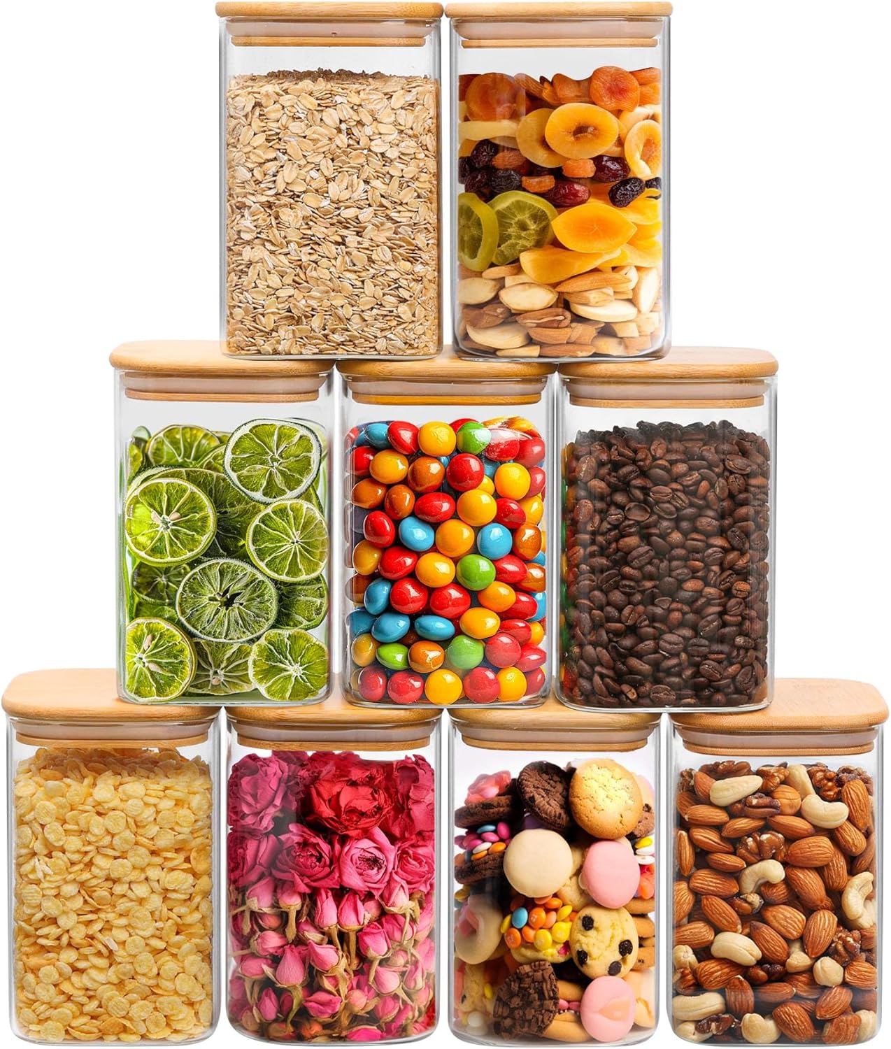 ComSaf 1100ml Glass Storage Containers with Lids, Glass Jars with Bamboo Lids, C...