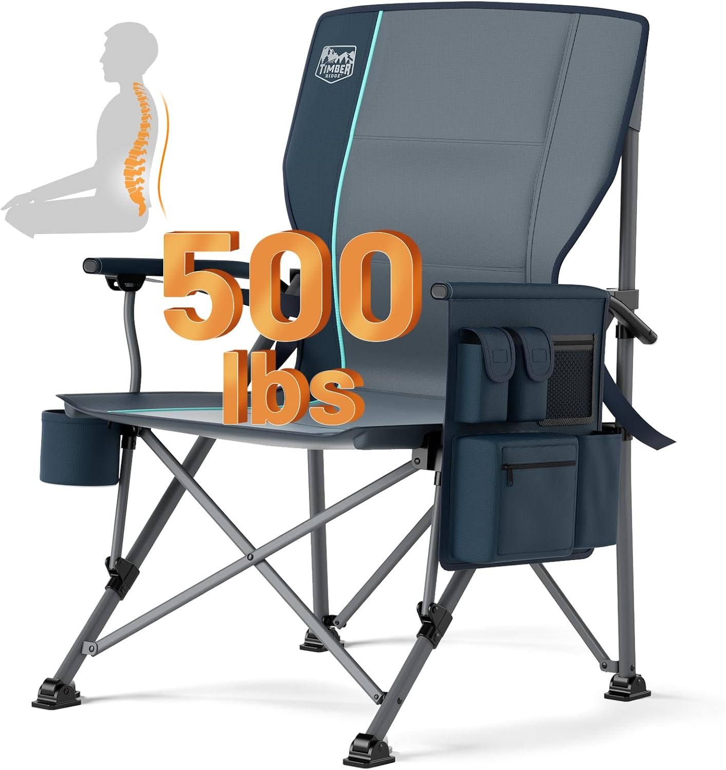 TIMBER RIDGE Oversized Folding Camping Chair with Lumbar Support Adjustable High...
