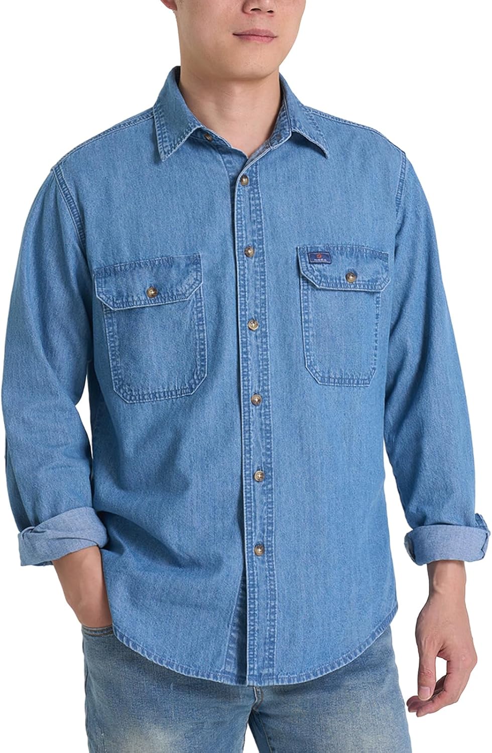 HISEA Mens Denim Shirt Long Sleeve Jean Work Shirts Regular Fit Button Down Shir...