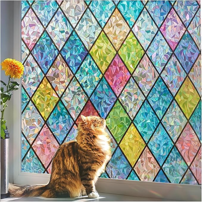 Beautysaid Rainbow Window Film, Privacy Window Film: Stained Glass Window Film,...