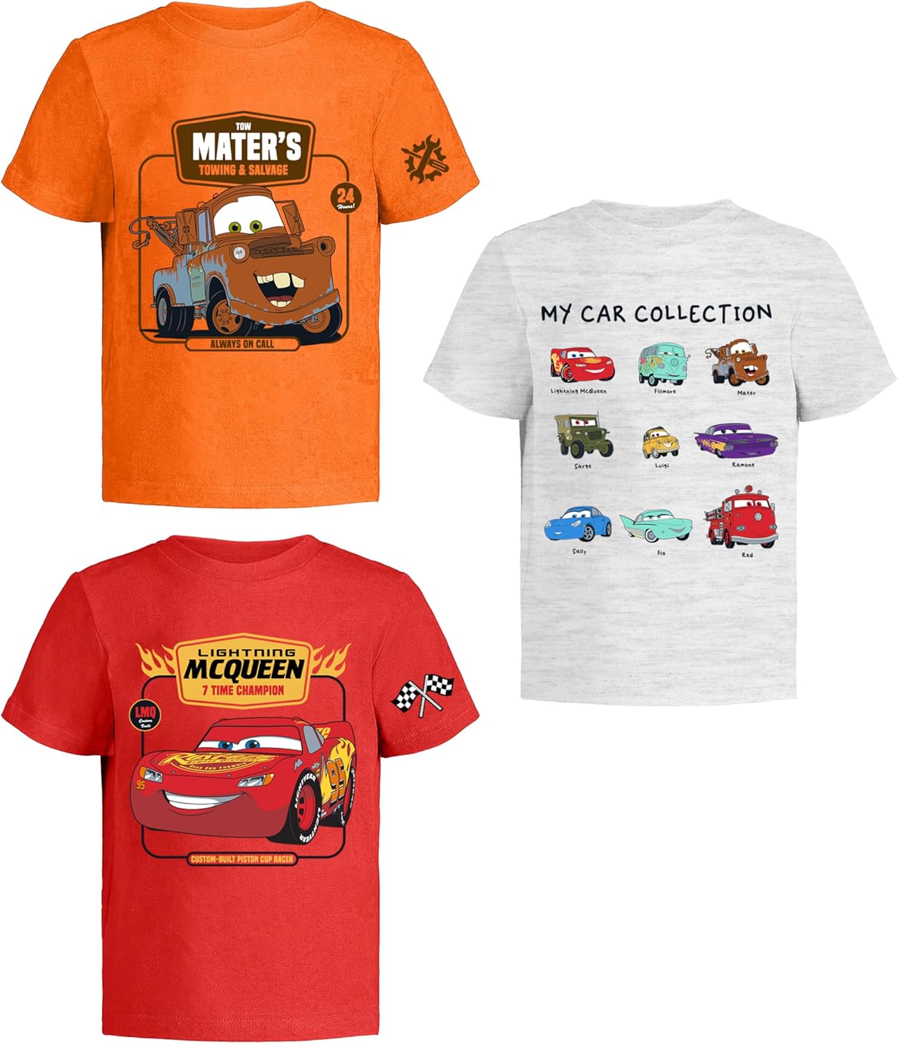 Disney Cars Lightning McQueen Pixar Graphic T-Shirt (Sets) Tow Mater Doc Cruz Fi...
