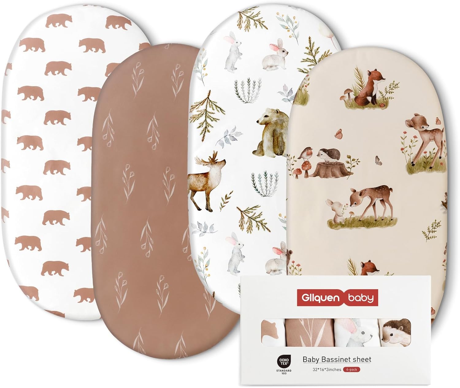 GLLQUEN BABY 4Pack Moses Basket Fitted Sheets, Newborn Pram Sheets Fitted, 100%...