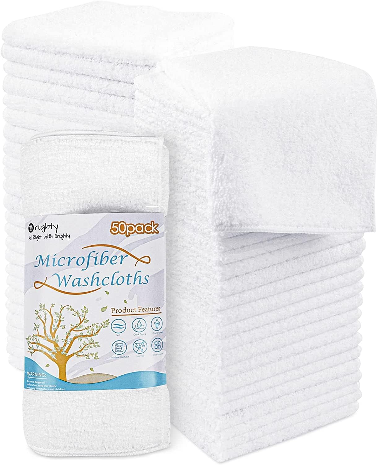 Orighty Washcloths Bulk Towels Set 50 Pack, Highly Absorbent and Soft Feel Micro...