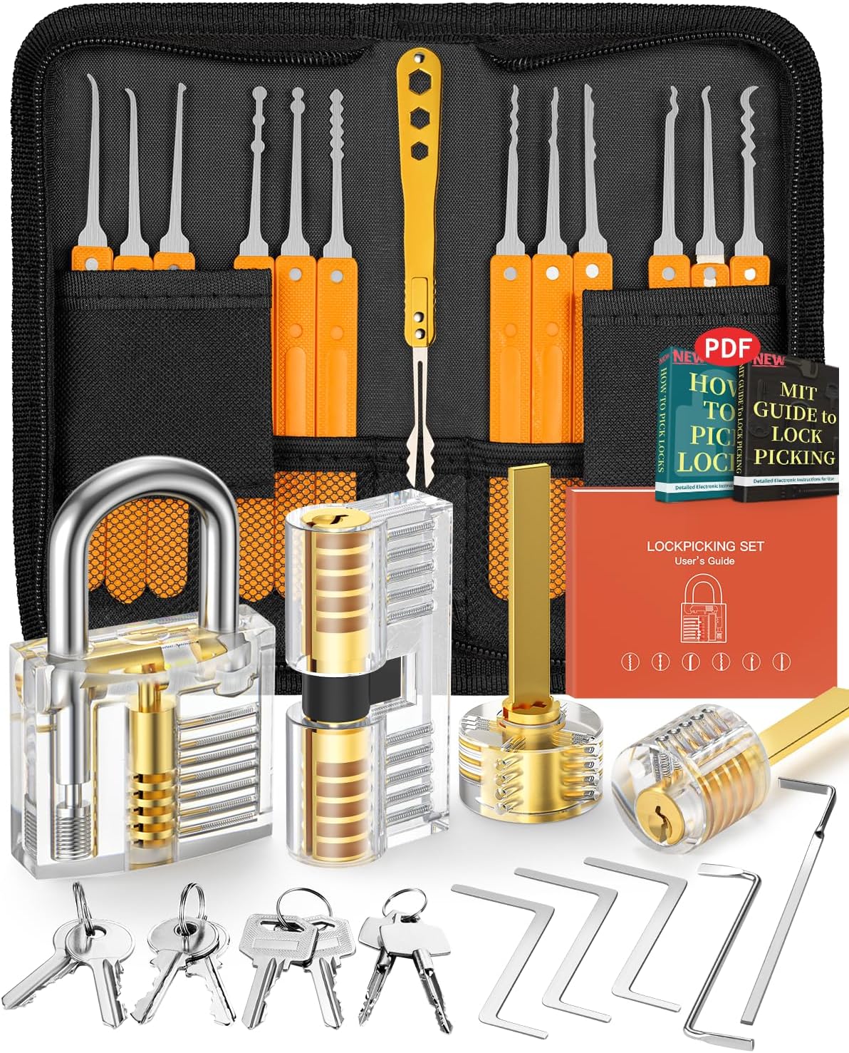 EVENTRONIC Lock Picking Kit, 32-Piece Lock Pick Set with 4 Transparent Training...