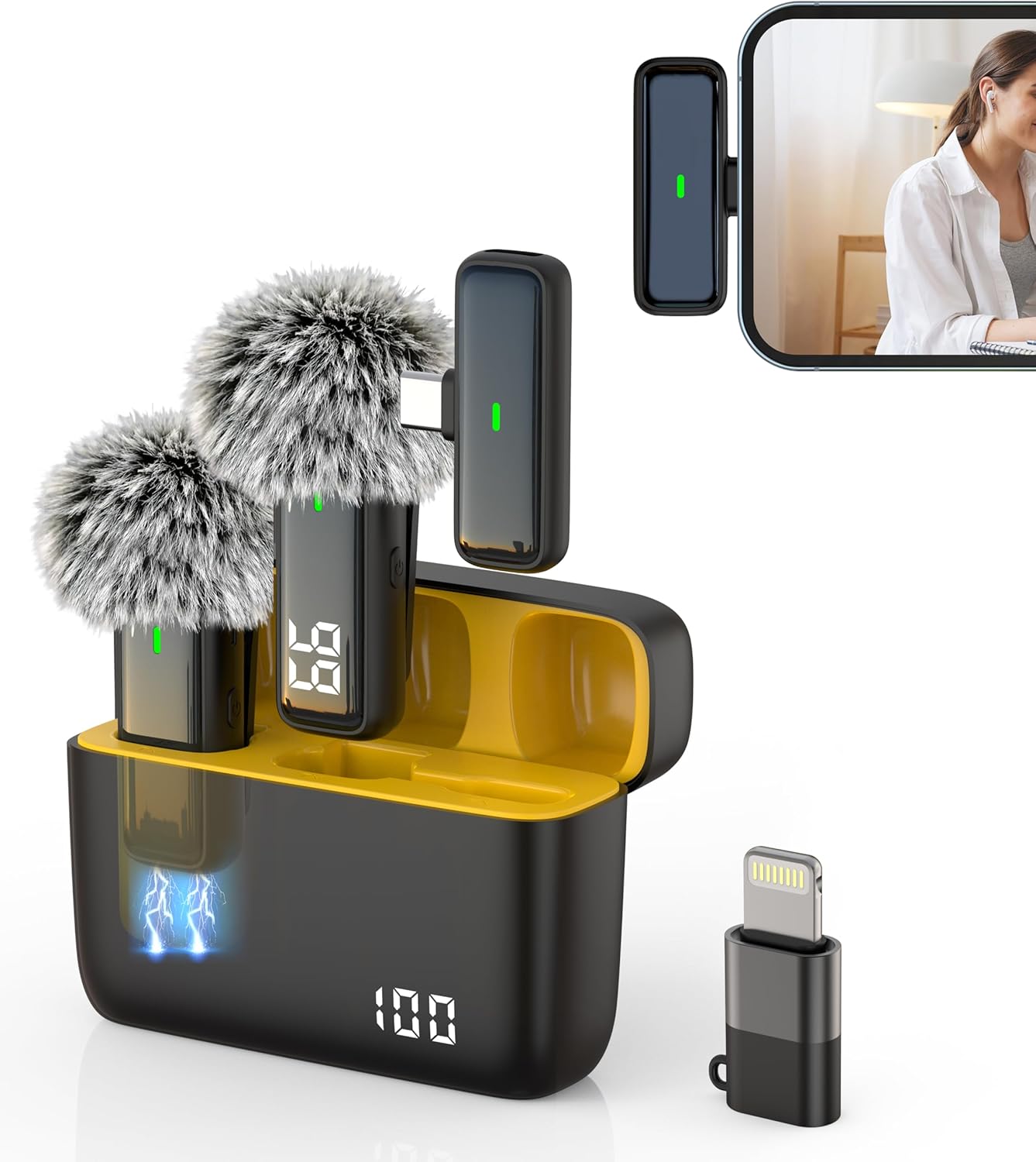 Wireless Microphone for Android Lav Mic USB C Lavalier Microphone Type C Lapel M...