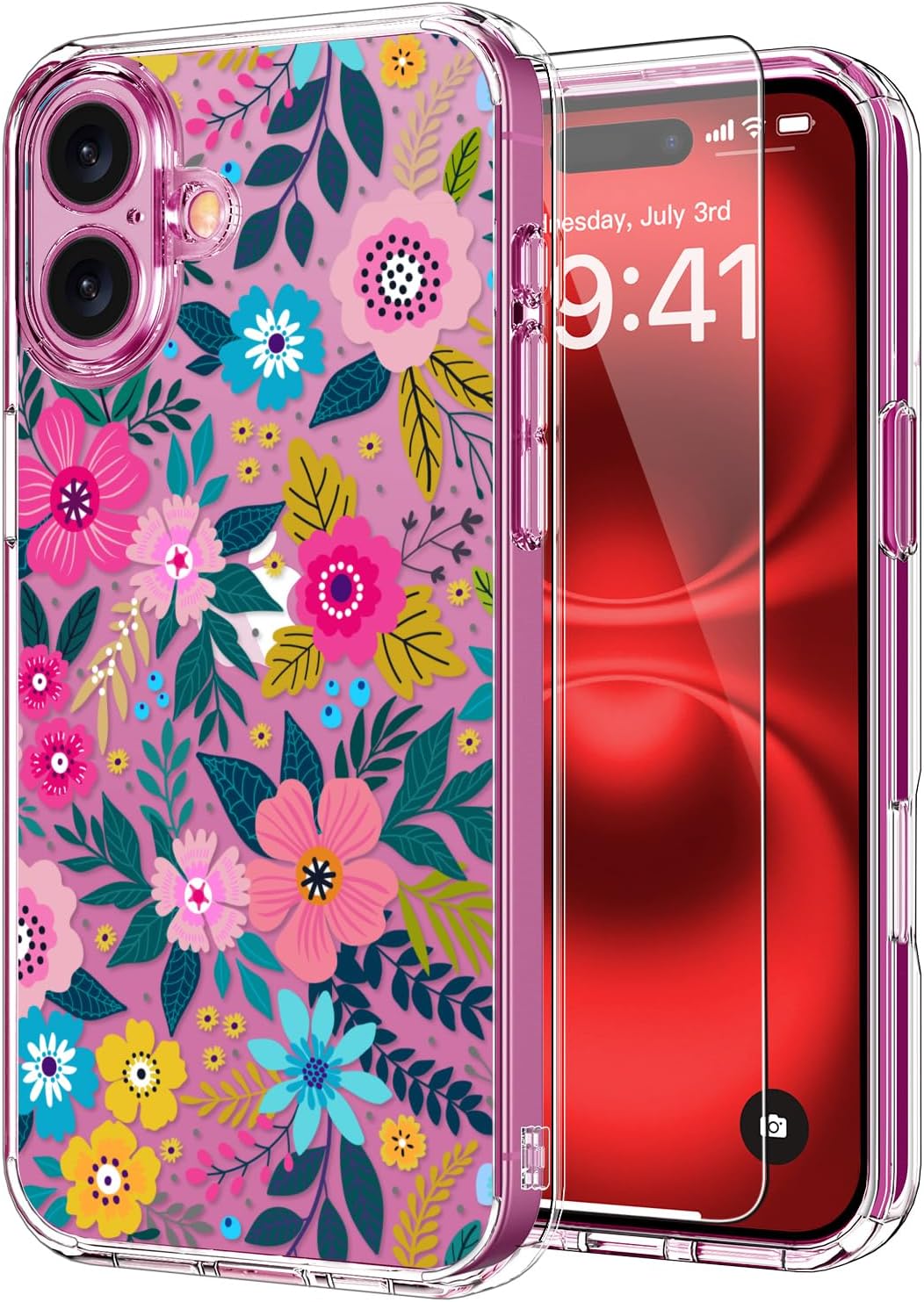 ICEDIO for iPhone 16+ Plus Case with Screen Protector - Clear with Fashionable P...
