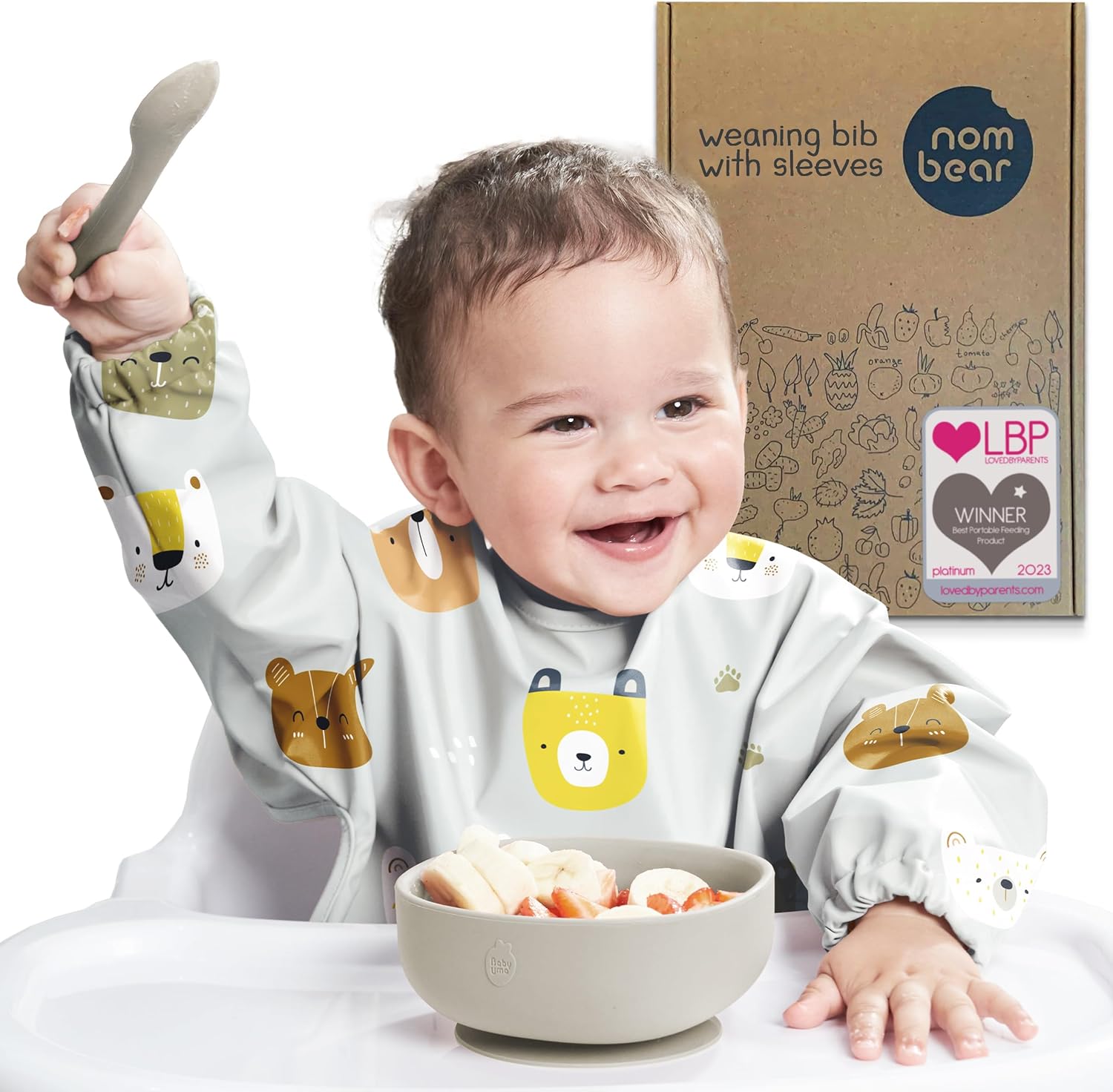 Nombear ® Baby Weaning Bib with Sleeves - Waterproof Baby Bibs for 6-12 Months,...