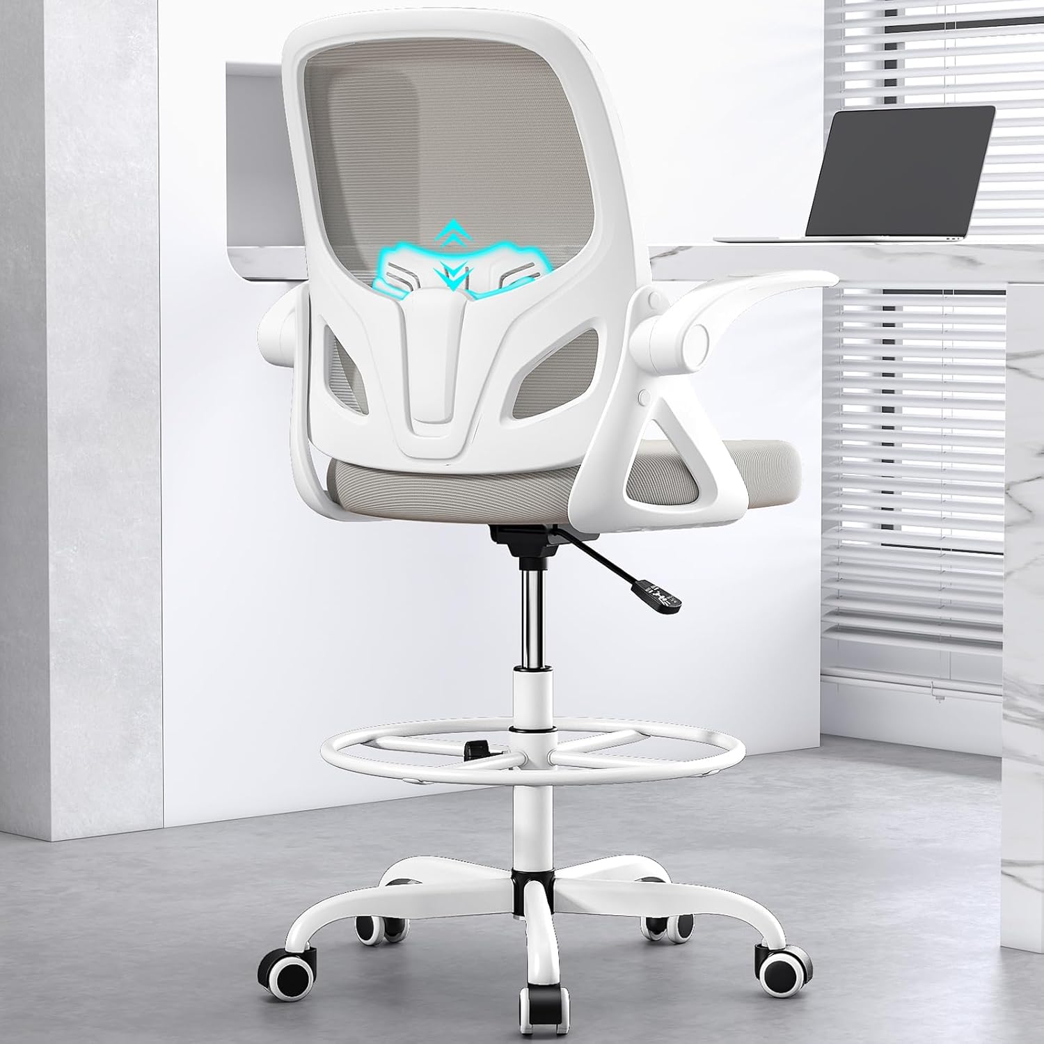 Tall Drafting Chair with Footrest Ring for Home and Work, Ergonomic Home Desk Of...
