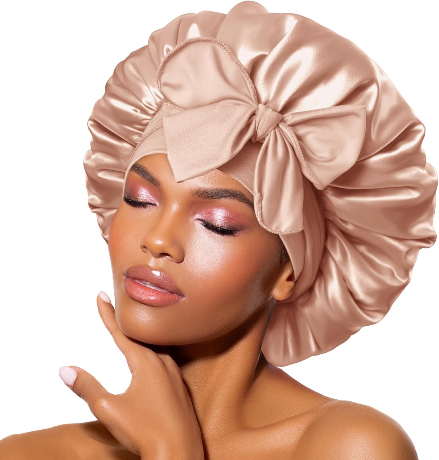 BONNET QUEEN Satin Hair Bonnet for Sleeping Silky Satin Head Cover with Tie Band...