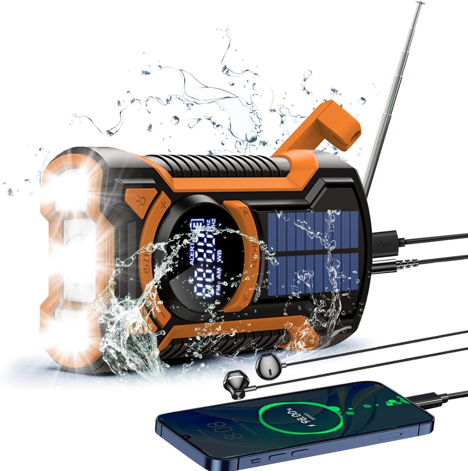 Emergency Weather Radio, Waterproof Bluetooth Portable AM/FM/NOAA Weather Radio,...