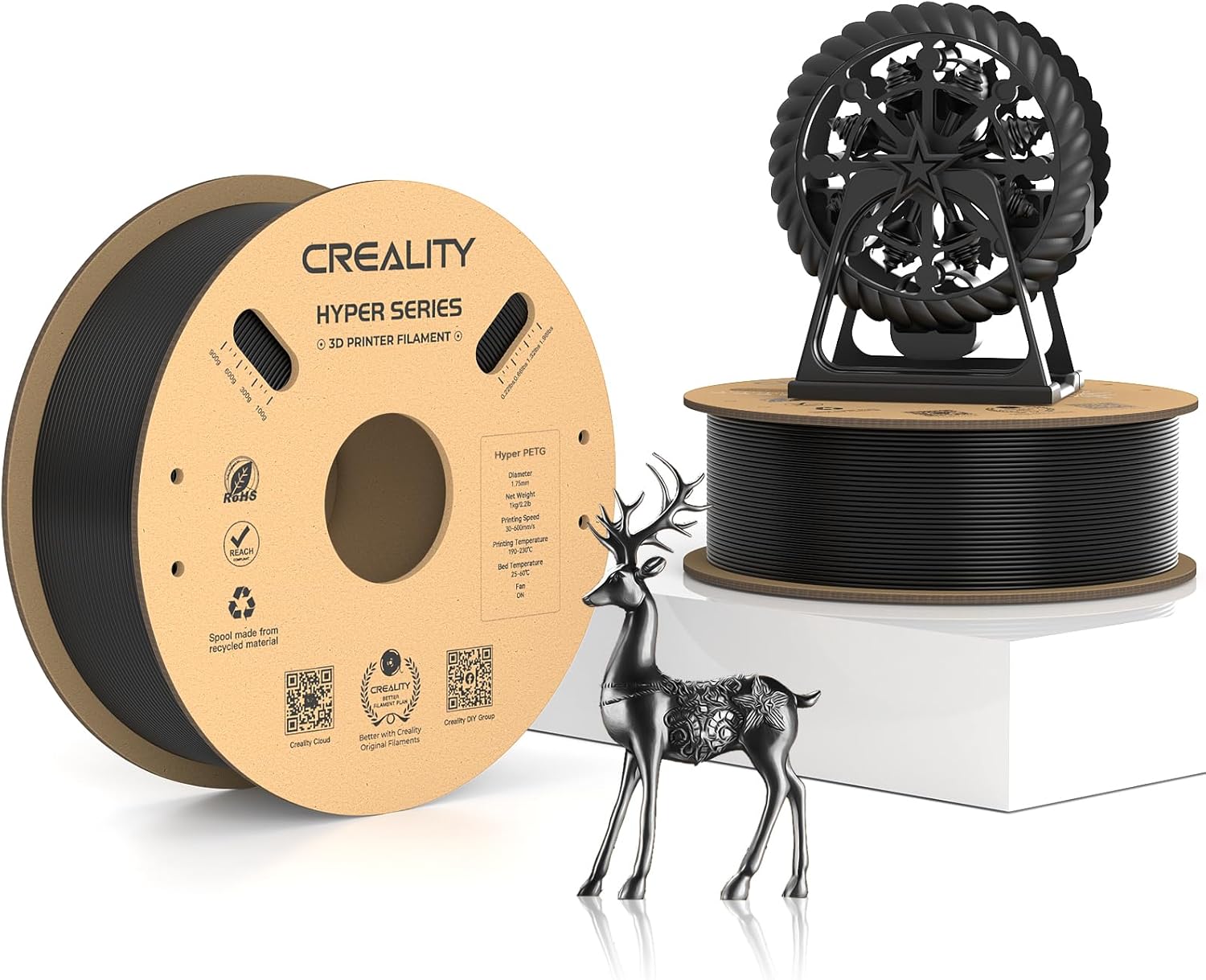 Creality Hyper PETG Filament, Black + Black Filament 1.75mm Hyper PETG 2KG, 3D P...