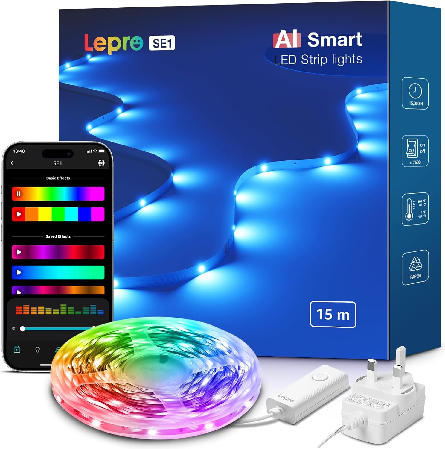 Lepro SE1 AI Smart RGB LED Strip Light 15M Roll, WiFi App Voice Control, Works w...