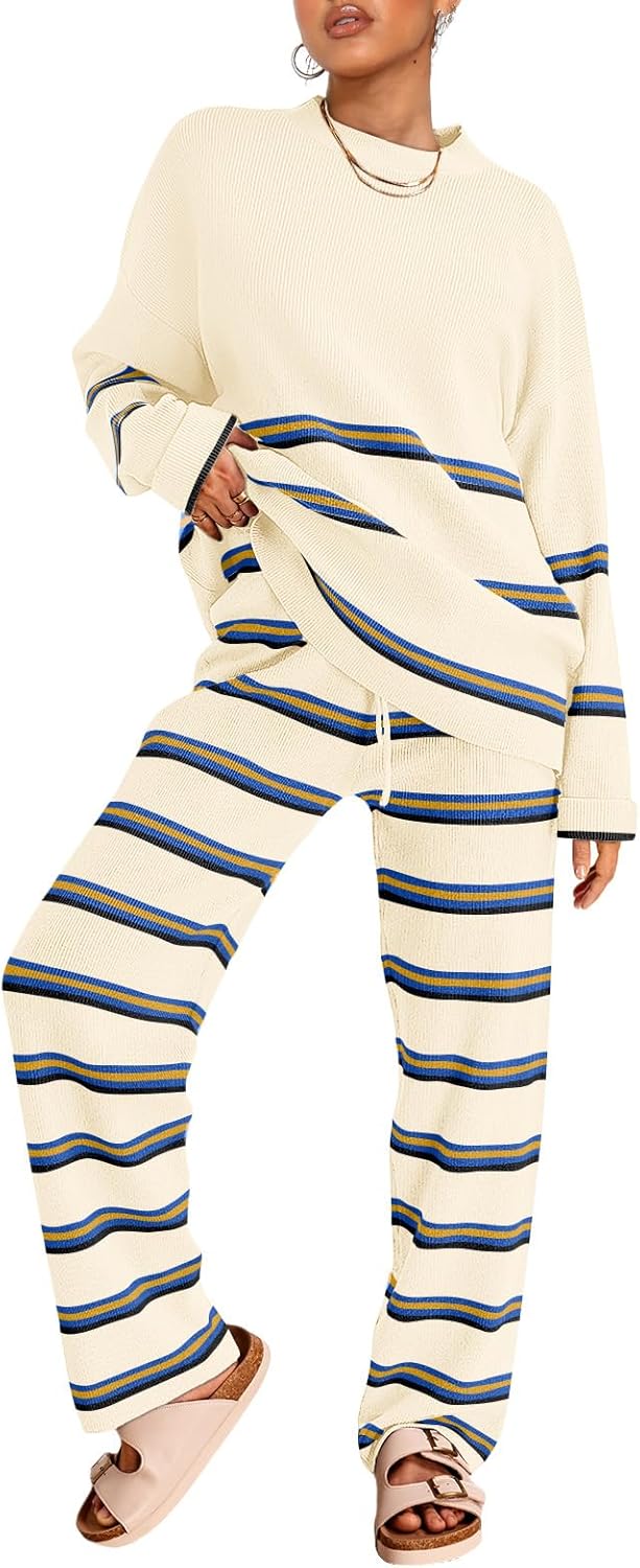 LILLUSORY 2 Piece Outfits for Women 2024 Fall Fashion Oversized Striped Sweaters...