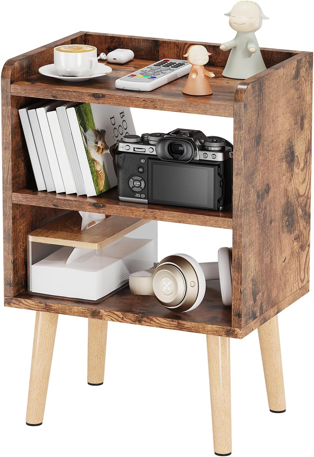 LUCKNOCK Modern Bedside Tables, Mid Century Nightstands with Open Storage Shelf,...