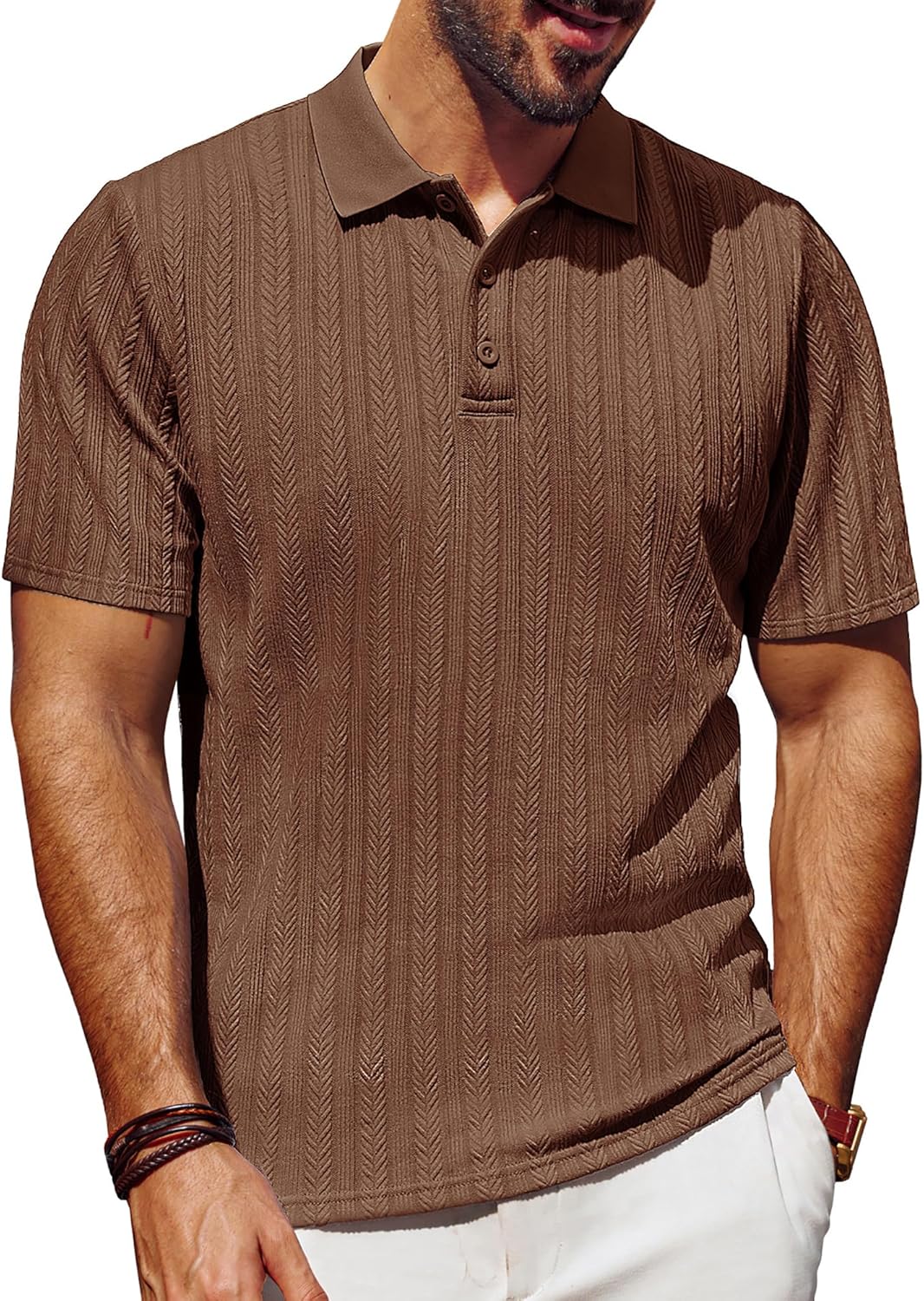 PJ PAUL JONES Mens Polo Shirts Short Sleeve Fashion Textured Polo Shirt Regular...