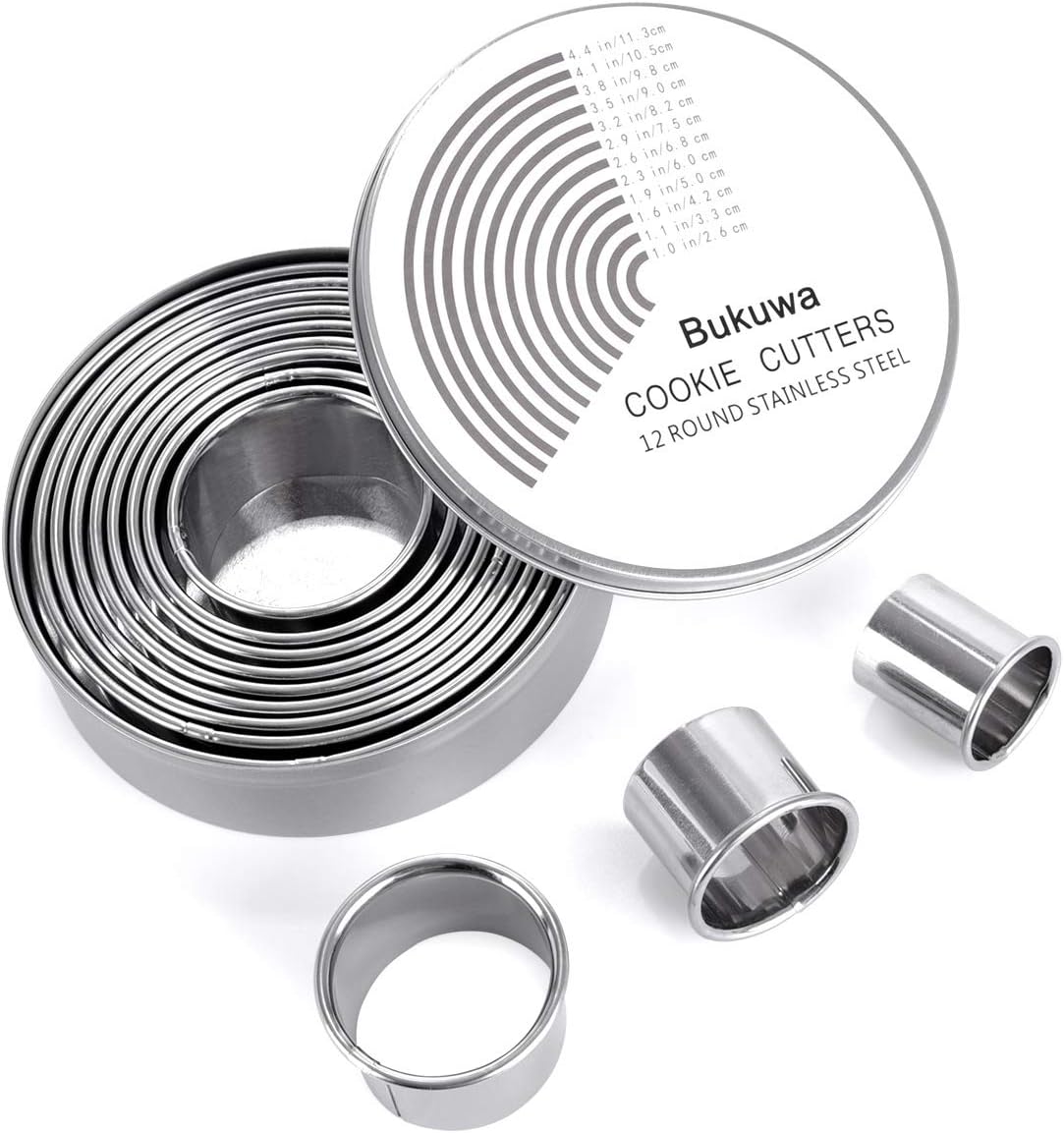 12 Pieces Round Cookie Biscuit Cutter Set,Graduated Circle for Pastry,18/8 Stain...