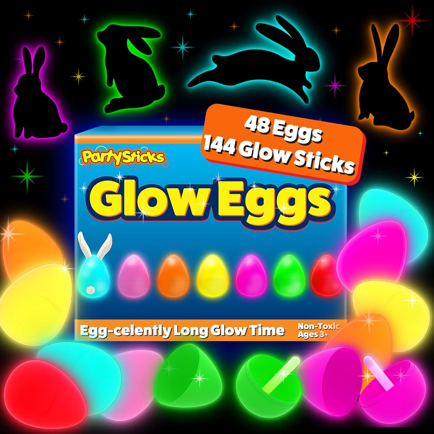 PartySticks 48 Easter Glow Eggs & 144 Mini Glow Sticks 192pcs Total, Glow-in-The...