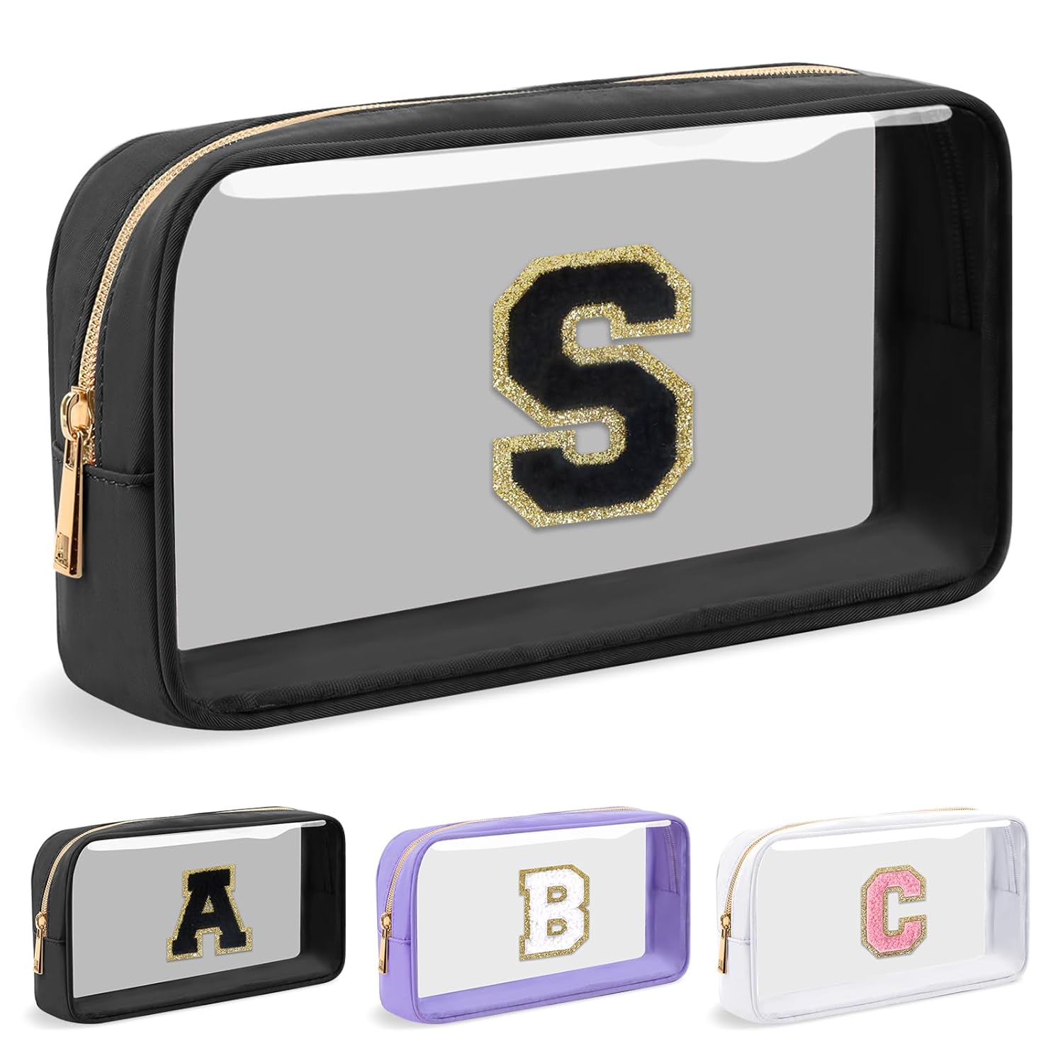 Personalized Initial Letter Clear Makeup Bag,Preppy Small Nylon&PVC Cosmetic Zip...