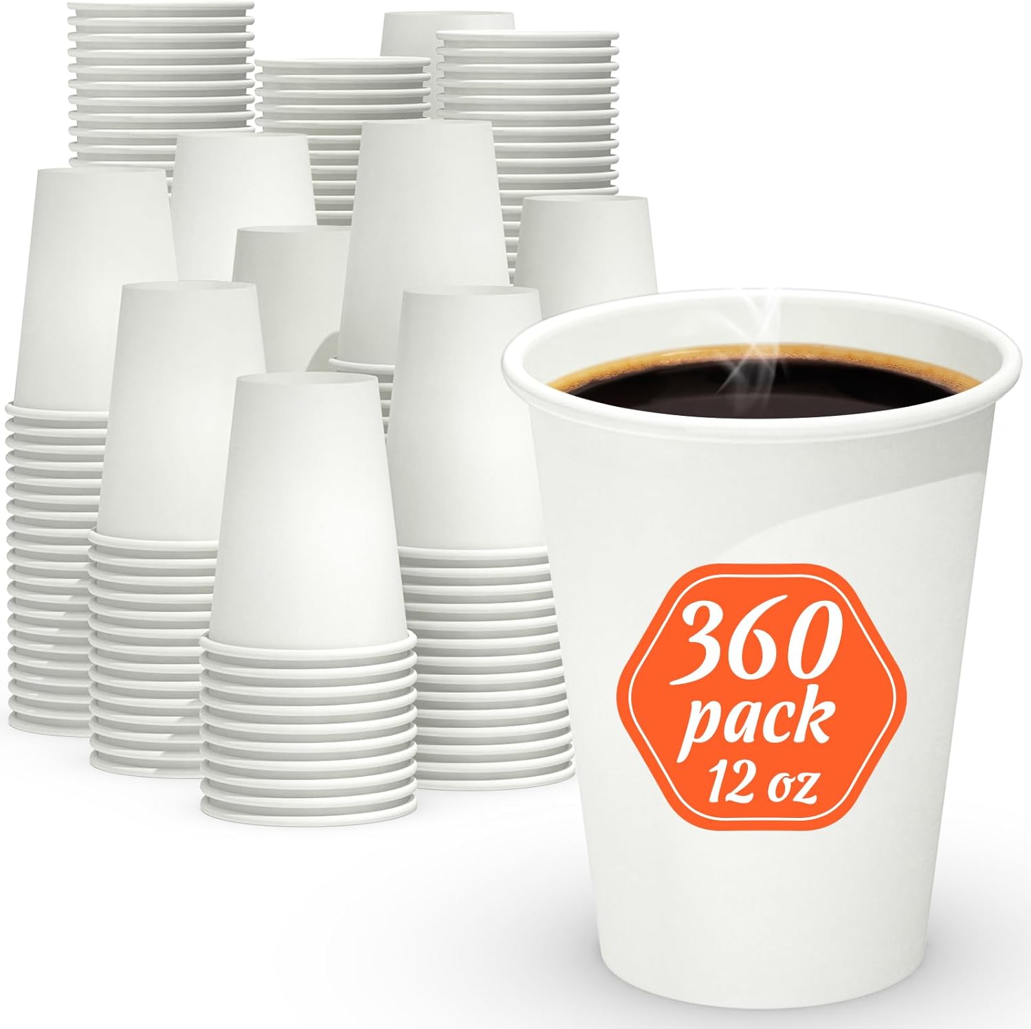 360 Count 12 oz Coffee Cups, Leak-Free Food Safe Paper Cups 12 oz, Disposable 12...