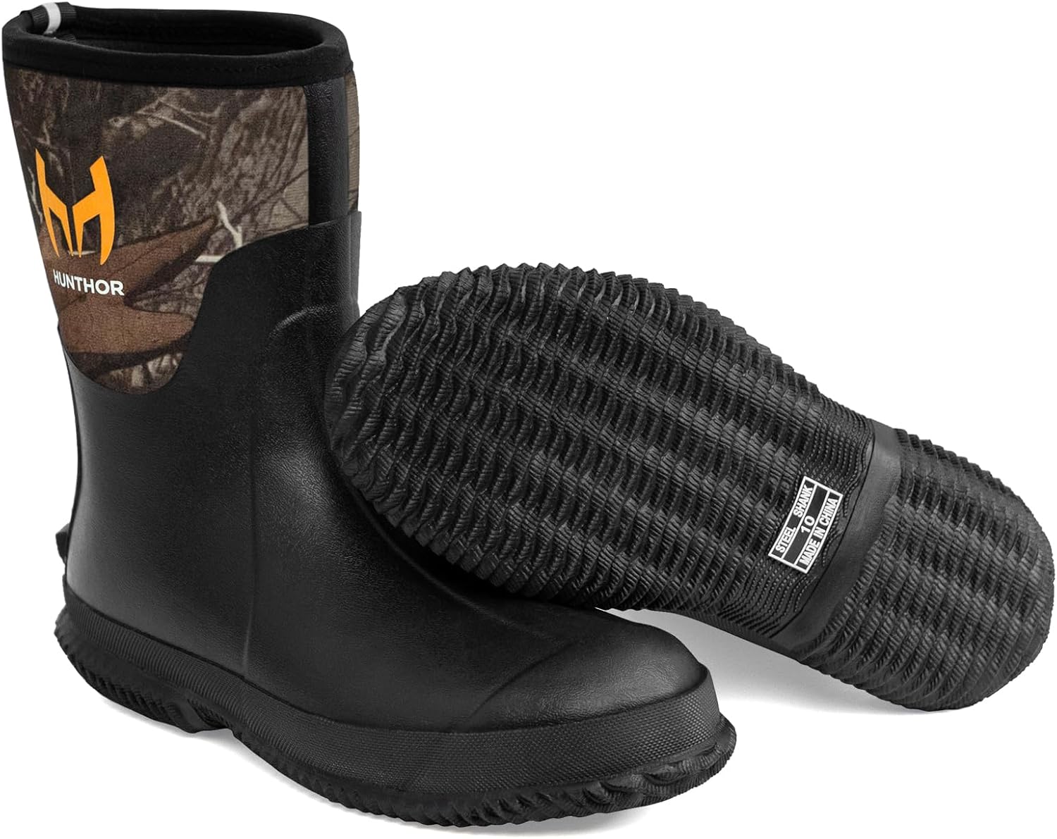 Rubber Boots for Men with Steel Shank, 6mm Neoprene Insulated Rain Boots, Mid Ca...