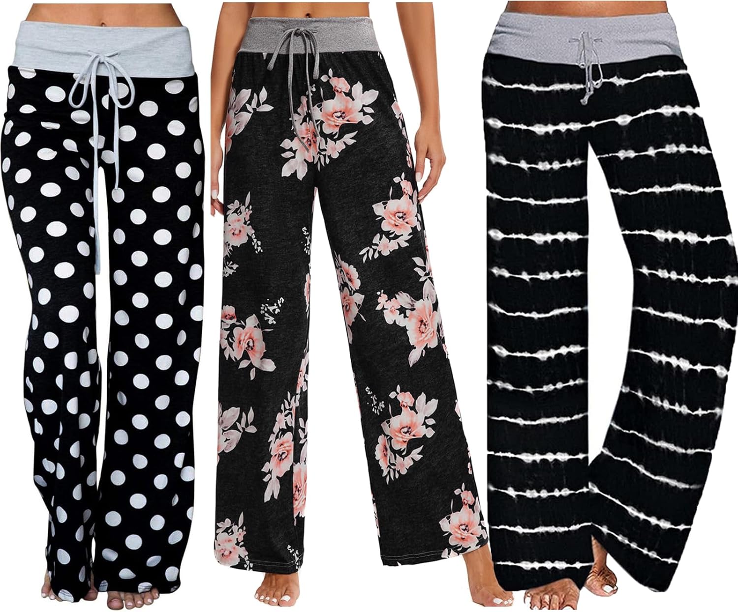 iniber Women's Comfy Pajama Pants Long Casual Drawstring Palazzo Lounge Pants So...