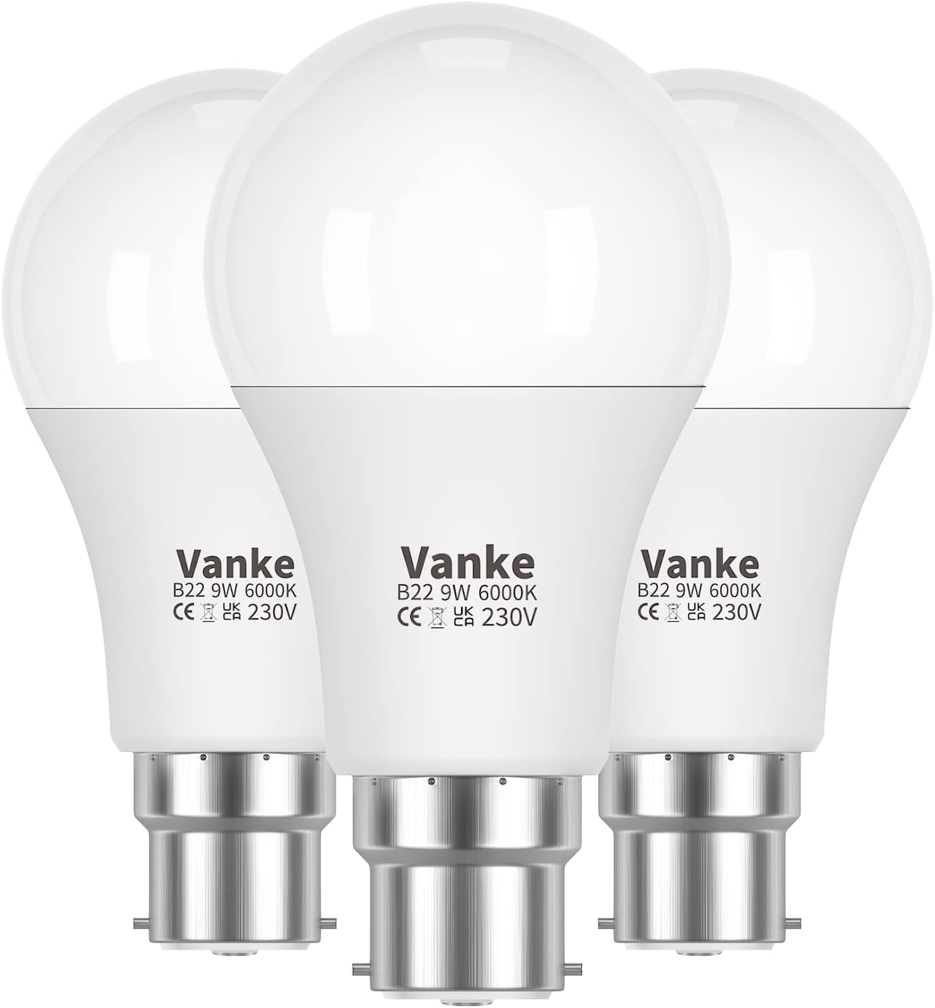 Vanke Bayonet Light Bulb 60w Equivalent, Cool White 6000K, 9w Energy Saver Bulb,...