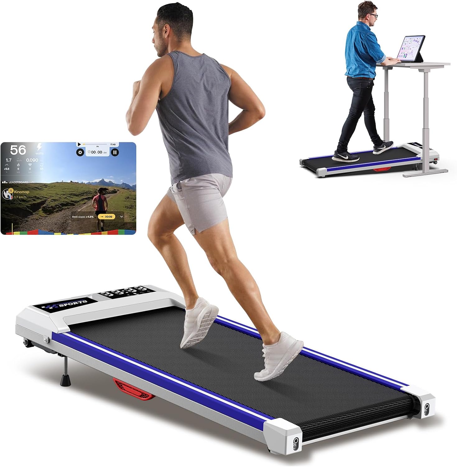 WELLFIT 10% Incline Walking Pad, 265/300+lbs Capacity Under Desk Treadmills, 29l...