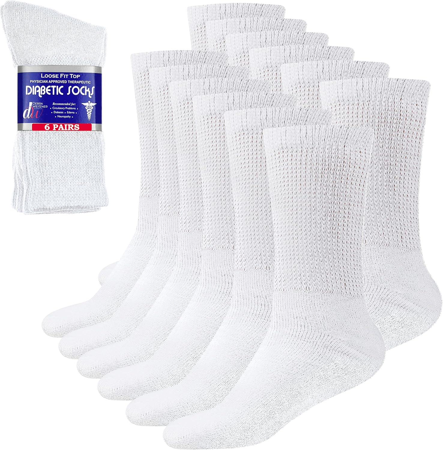 Debra Weitzner Diabetic Socks For Men and Women Loose Fit Non-Binding Cotton Cre...