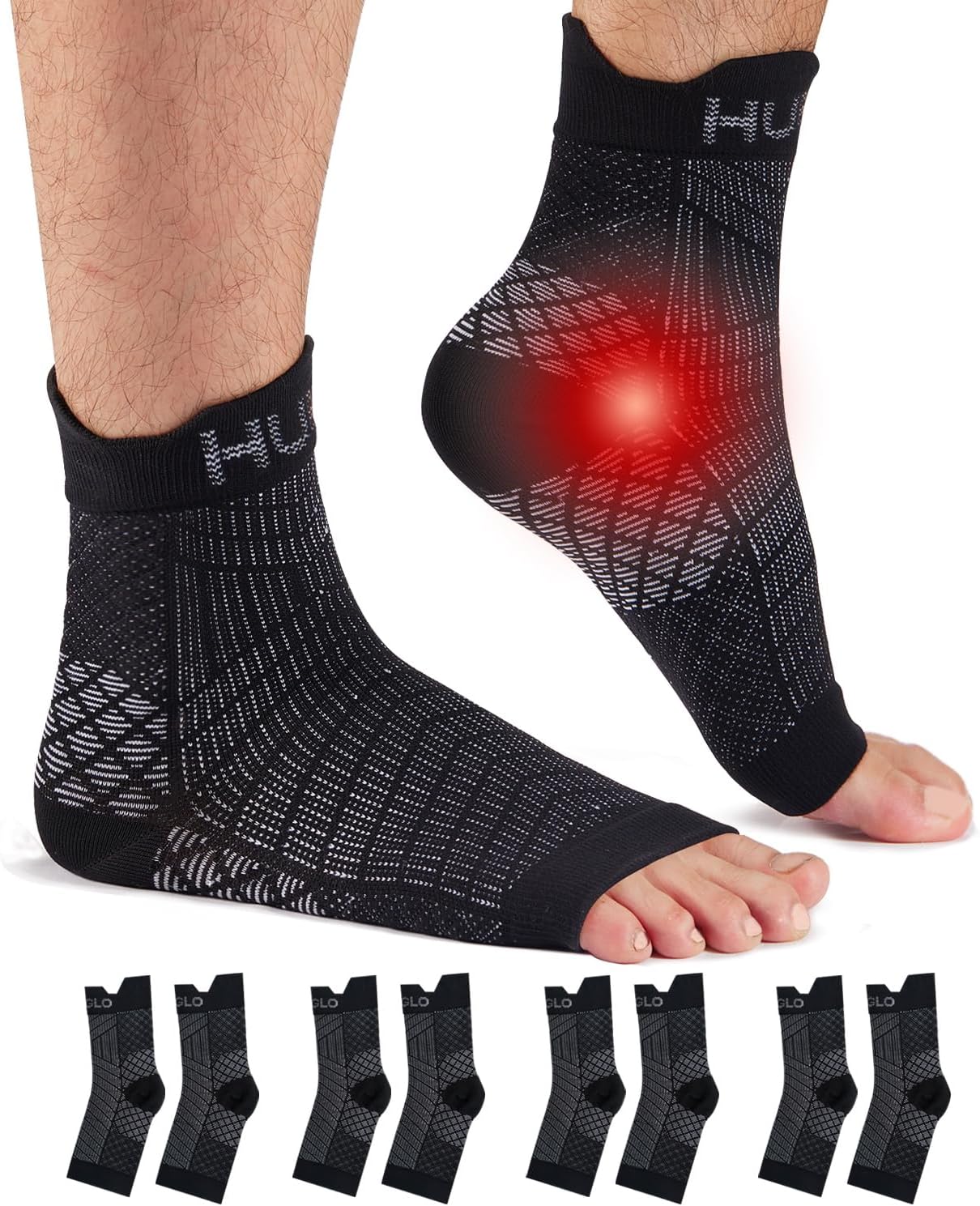 HUGLO 4 Pairs Plantar Fasciitis Socks Neuropathy Neuro Socks Compression Socks f...