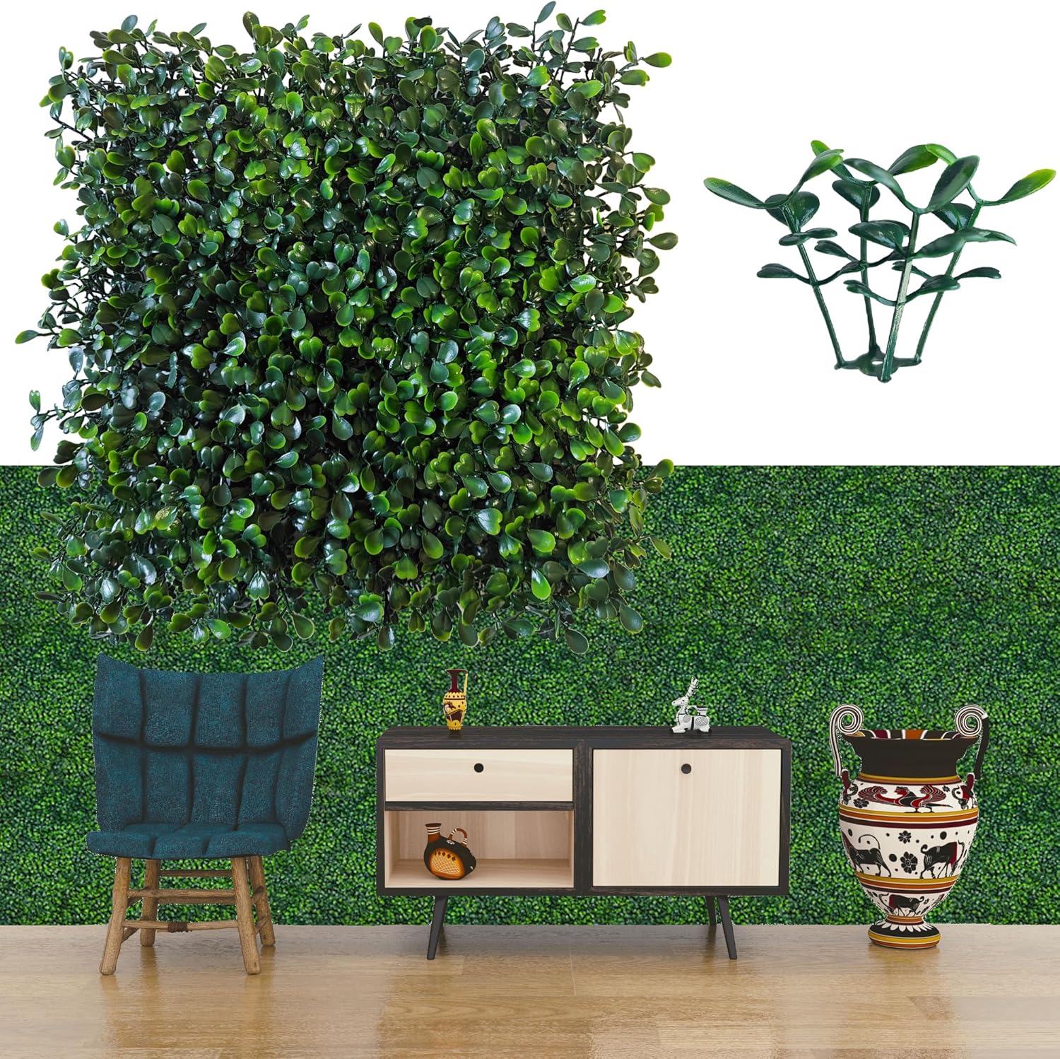 Artificial Grass Wall Panel Backdrop,10 X 10 in 24P(16.8 sqft) UV-Anti Greenery...