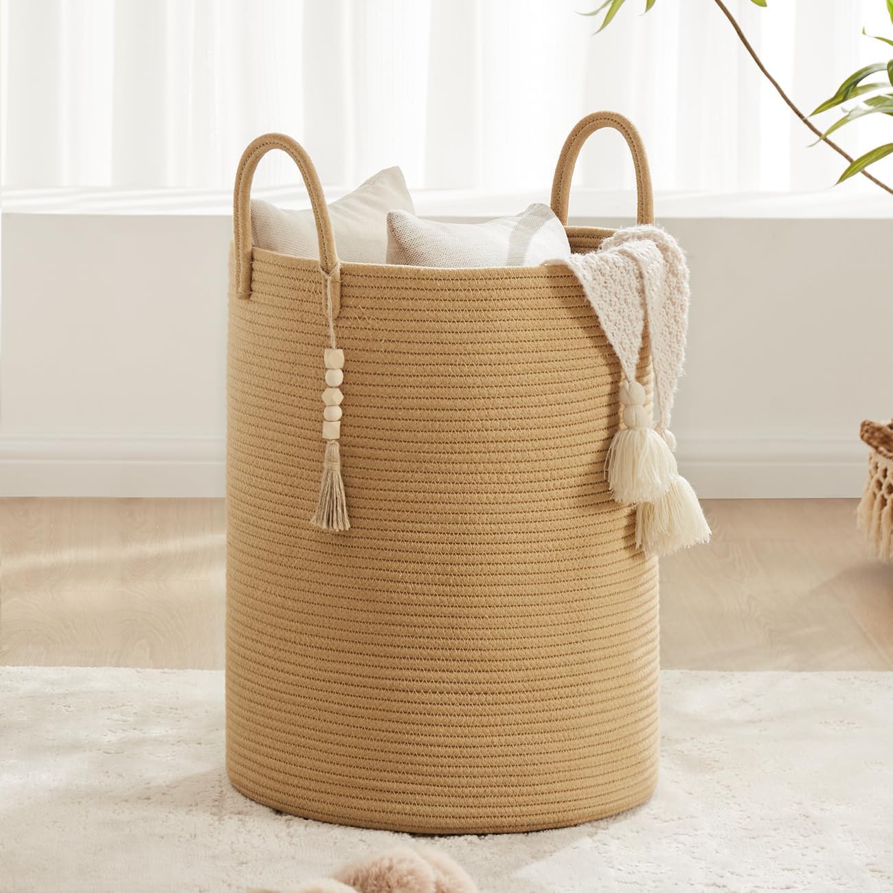 YOUDENOVA Cotton Rope Basket Large Blanket Basket Woven Storage Basket Toy Stora...