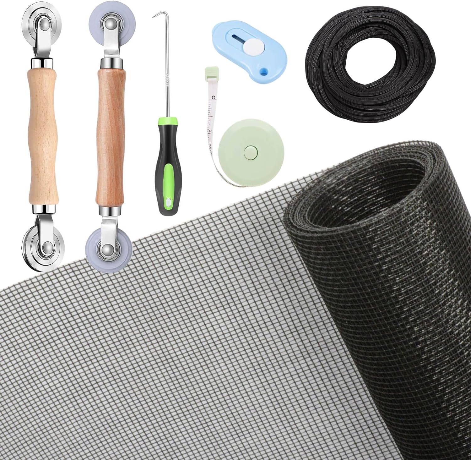 Windows Screen and Screen Door Repair Kit, 48"x118" Charcoal Fiberglass Mesh wit...