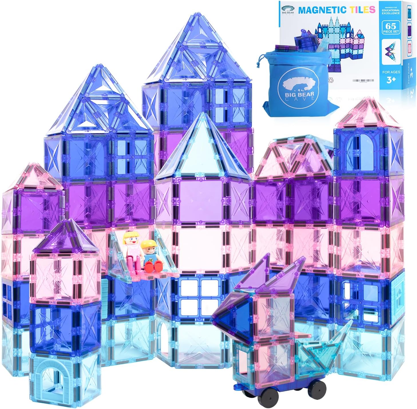65pcs Frozen Castle Magnet Tiles Building Blocks - 3D STEM Educational Magnetic...
