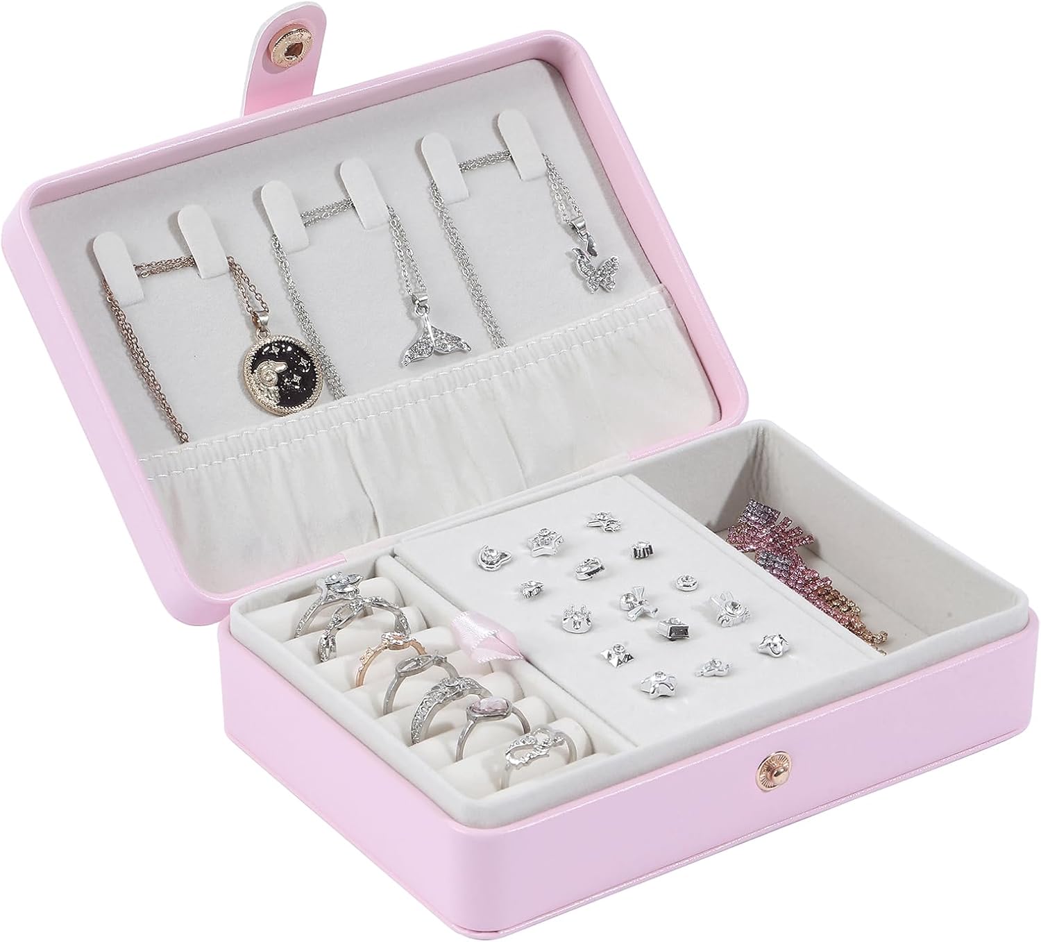 Portable Jewelry Box, 2 Layer Small Travel Jewelry Box for Women and Girls, Mini...