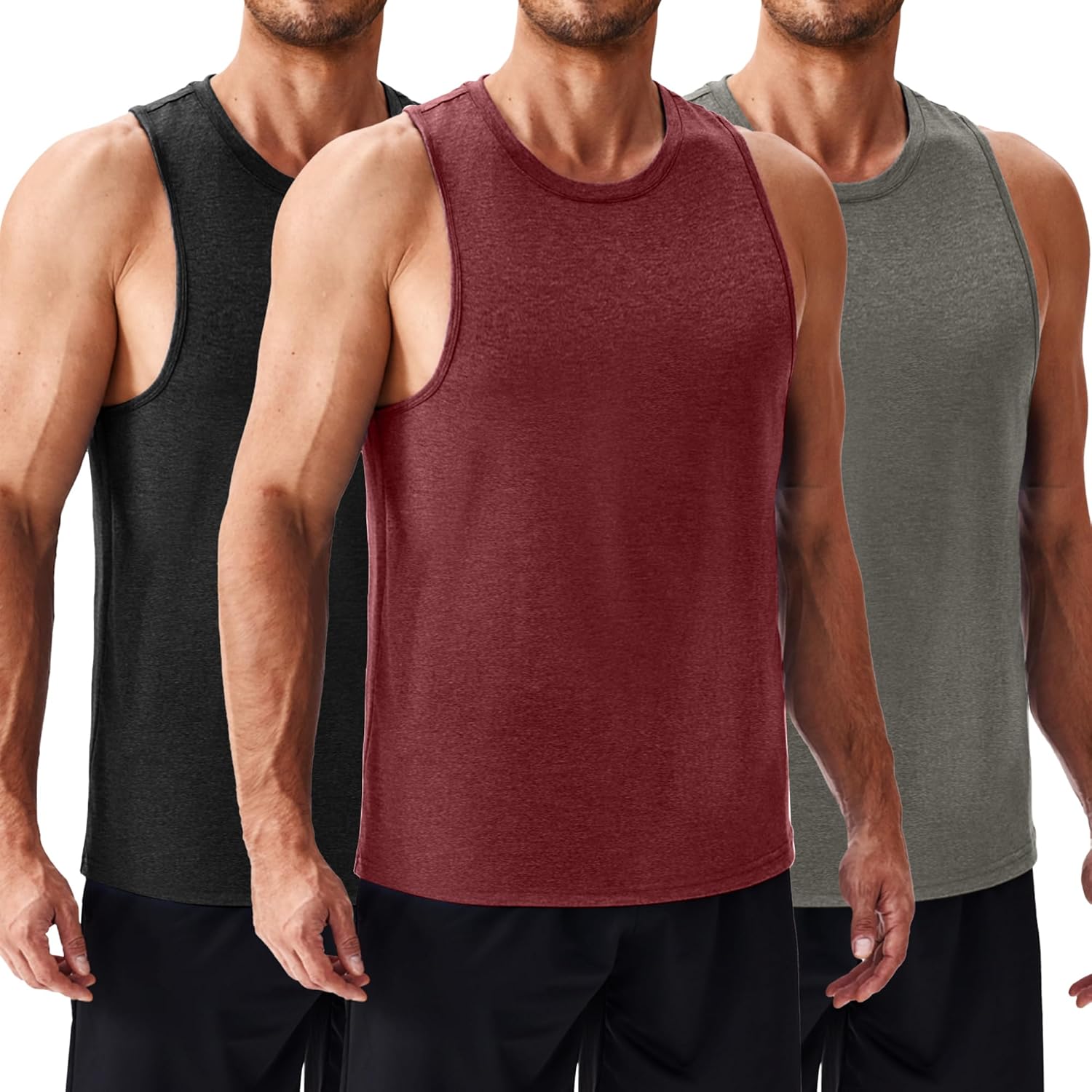 PINSPARK Men's 3 Pack Tank Tops Quick Dry Sleevele...