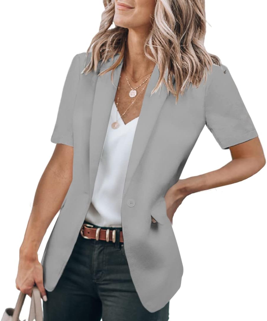 Cicy Bell Women's Casual Blazer Short Sleeve Lapel Open Front Work Office Jacket...