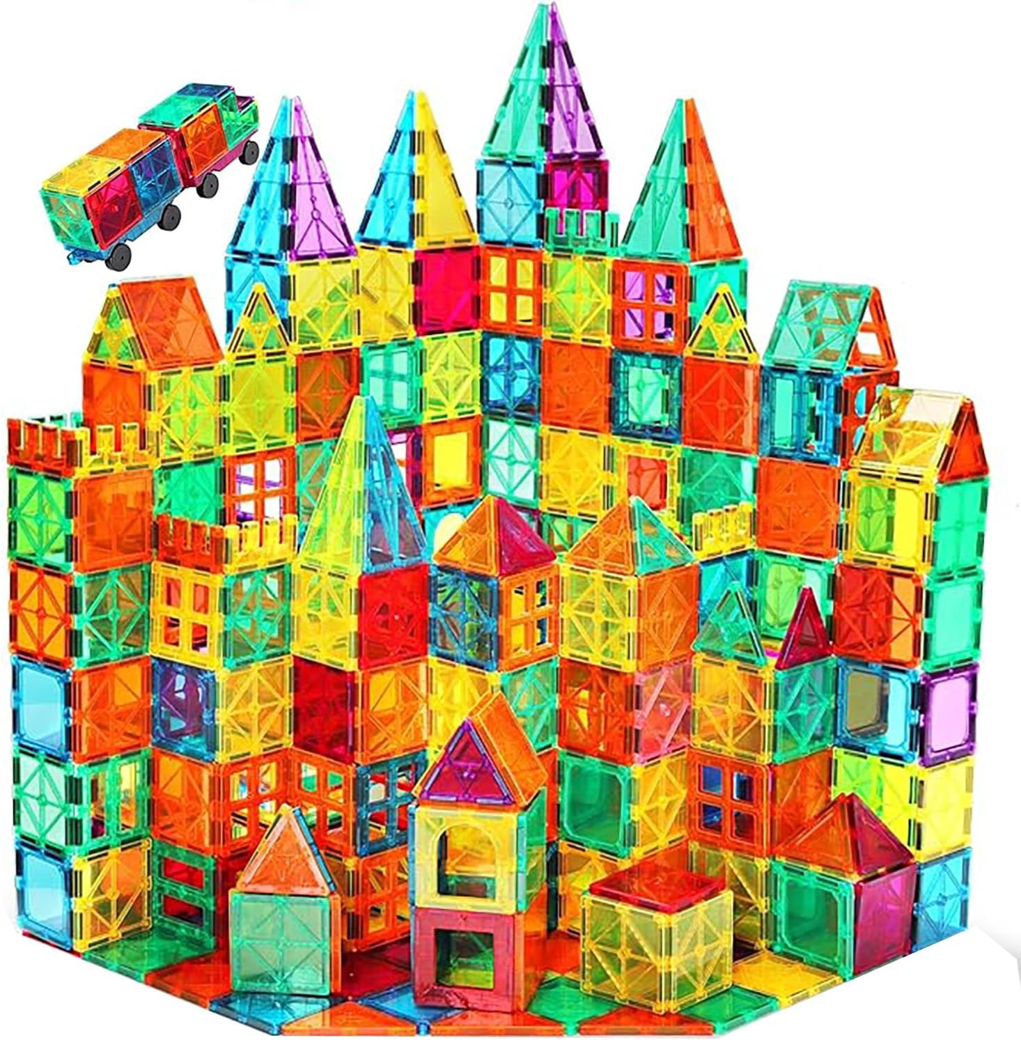 Magnetic Tiles 100PCS with 2 Cars, STEM Educational Building Blocks for Kids Age...