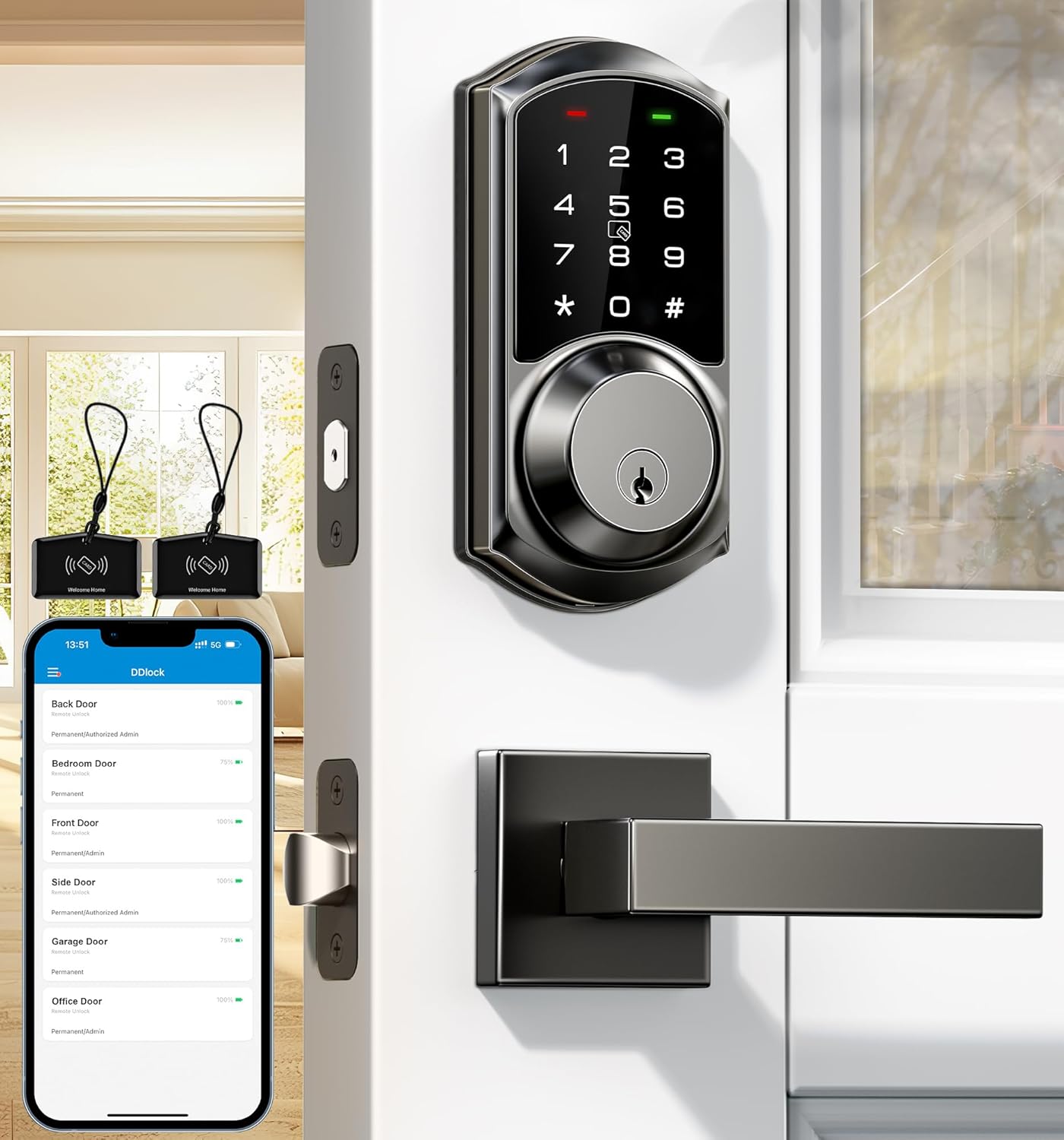 Veise Smart Locks with 2 Lever Handle Set, App Control, Keyless Entry Deadbolt f...