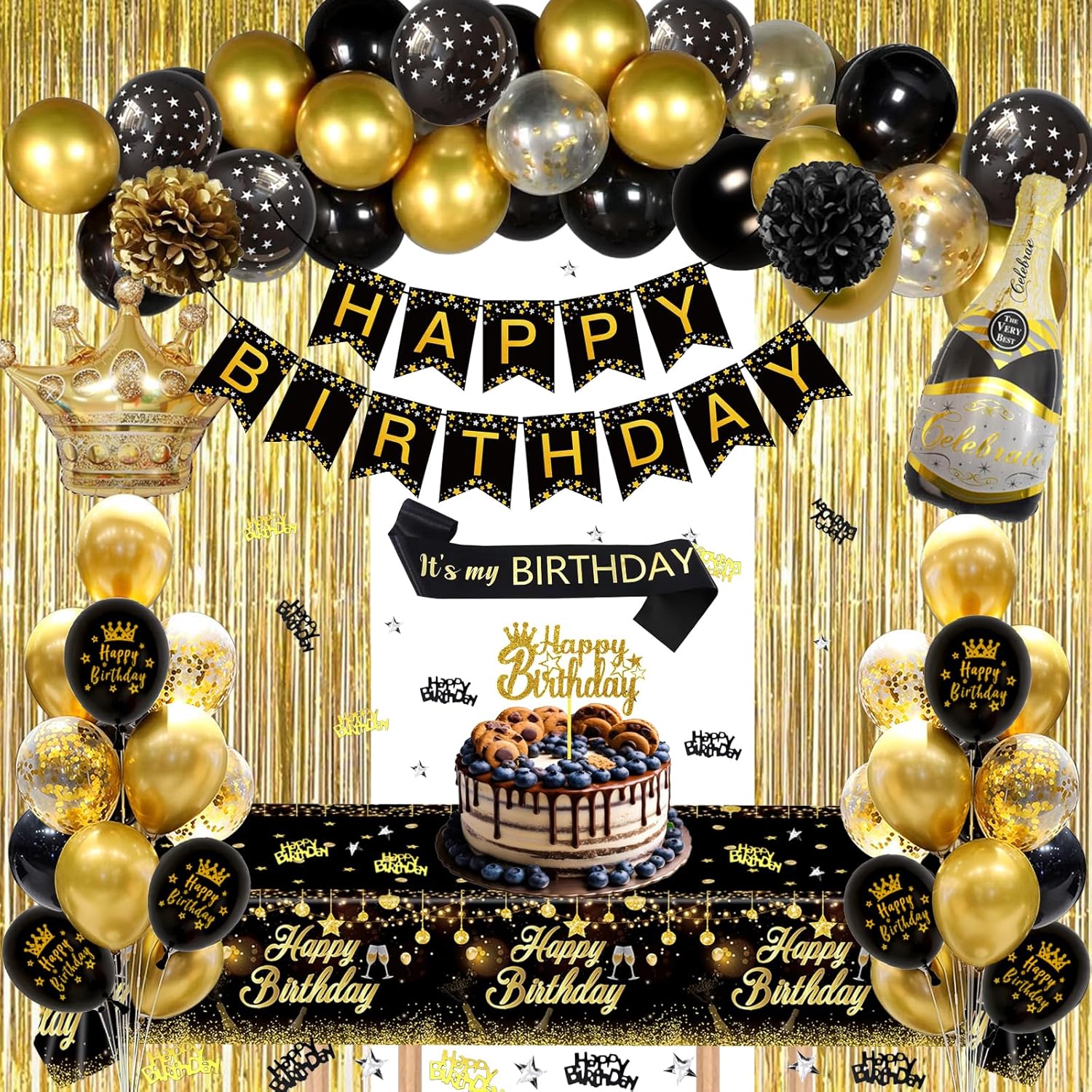 GYESXYW Black and Gold Party Decorations, Black and Gold Balloons Birthday Decor...
