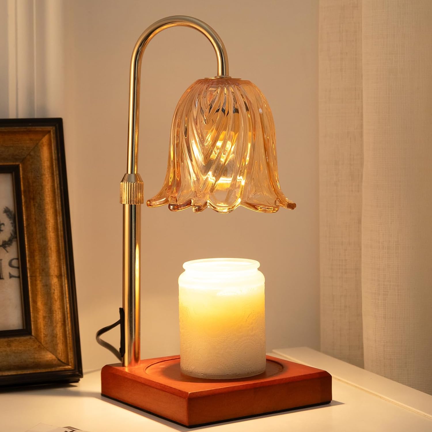 Candle Warmer Lamp, Dimmable Candle Lamp Warmer, Adjustable Height, Timer, Bedro...