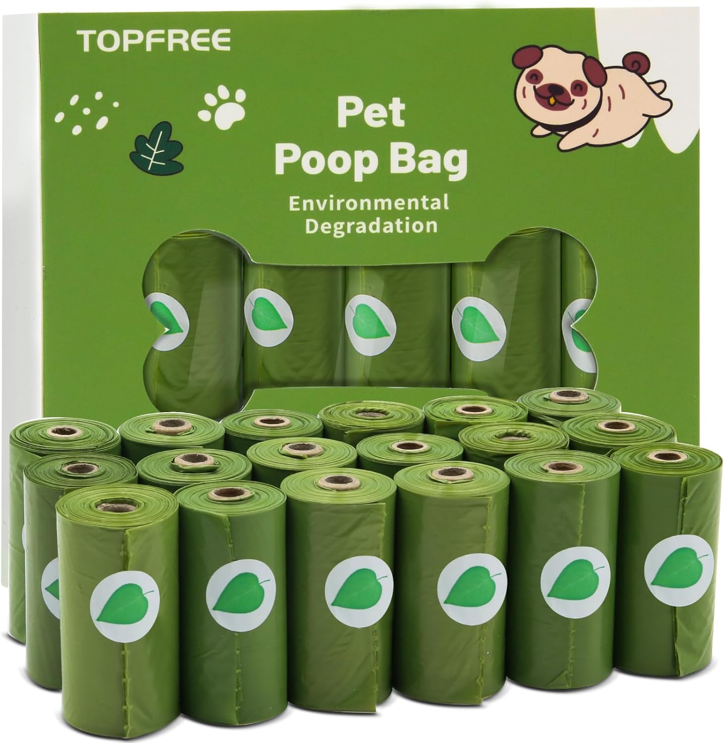 Topfree Poo Bags for Dog Waste, 18 Rolls 270 Dog Poop Bags, Super Strong 100% Le...