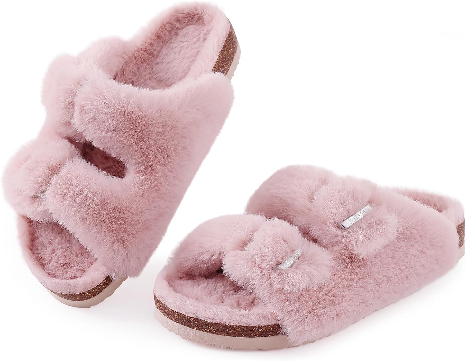 KIDMI Fuzzy Slippers Women with Cork Footbed Fluffy Slides Open Toe Indoor House...