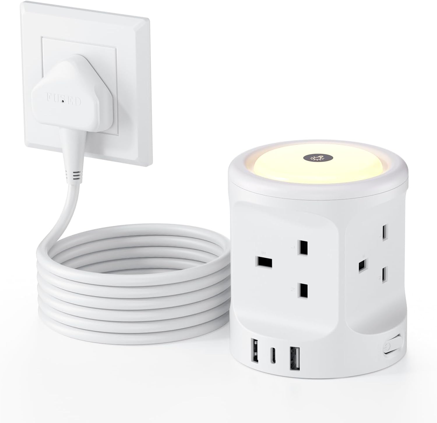 Extension Lead with USB Slots and Night Light, 4 Way (13A/3250W) Multi Plug Exte...