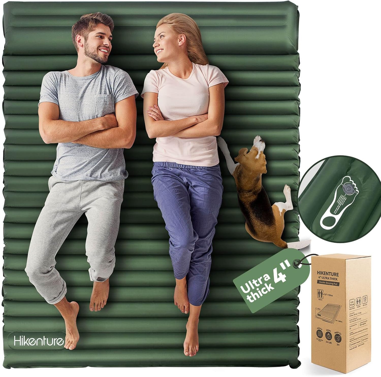 Hikenture Double Sleeping Pad for Camping 2 Person (Army Green)