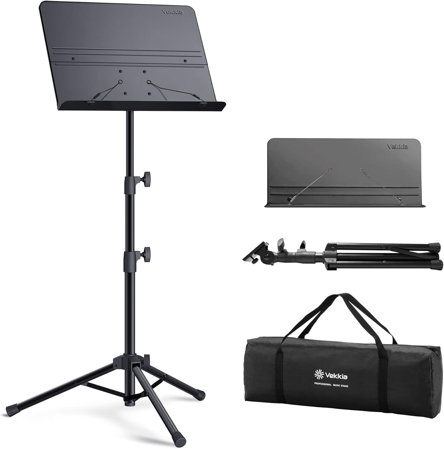 Vekkia Professional Portable Sheet Music Stand - Folding Adjustable Holder, with...