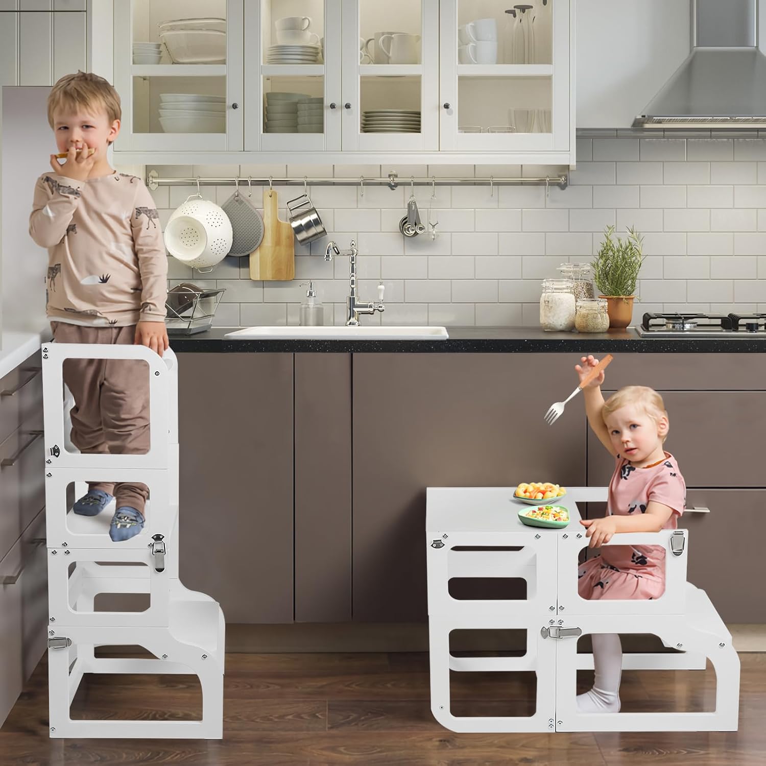 WishaLife Toddler Kitchen Stool Helper Foldable, Kids Kitchen Step Stool, Toddle...