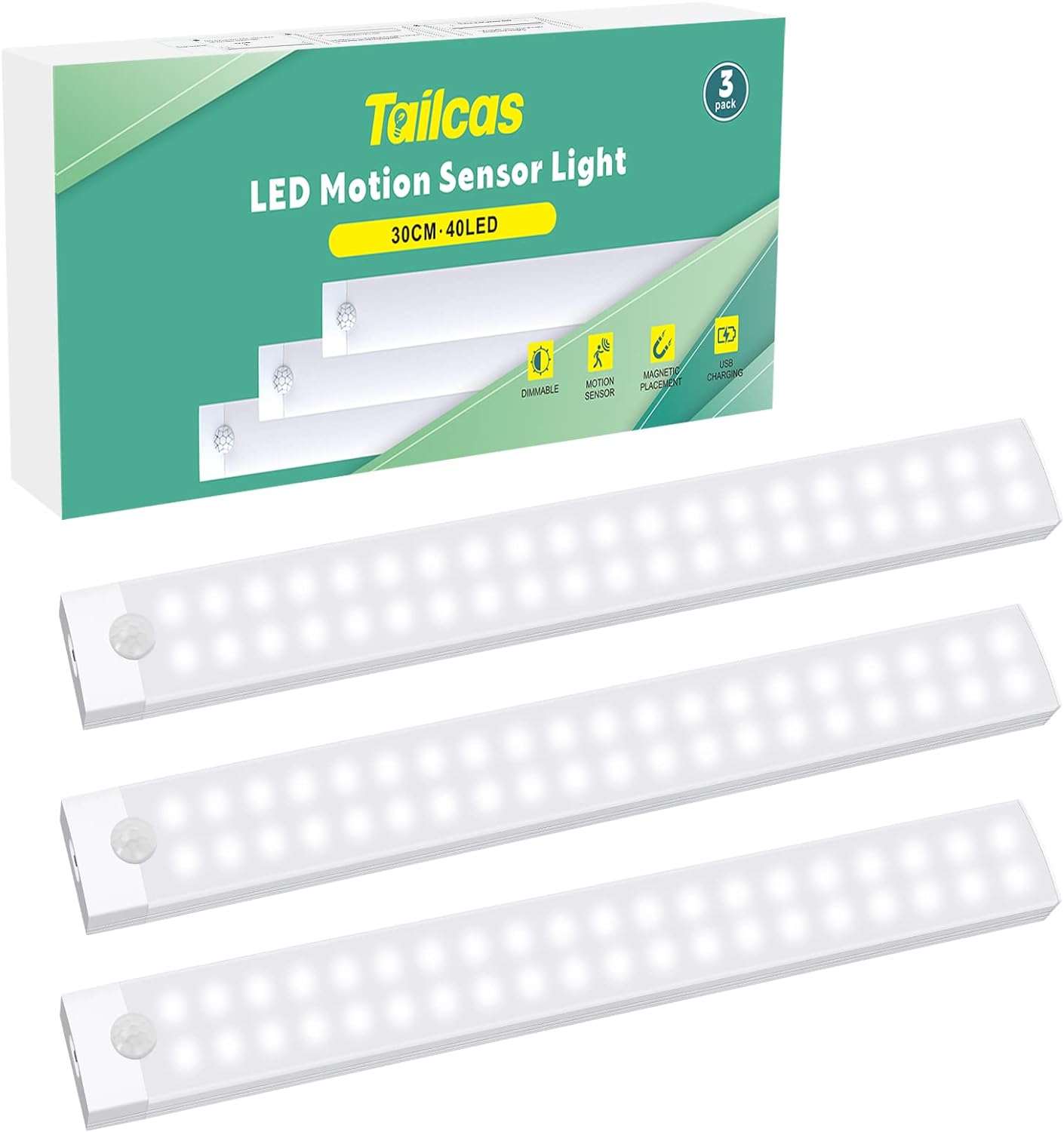 Tailcas Indoor Motion Detector Light, Kitchen Sensor Cabinet Lighting, USB Recha...